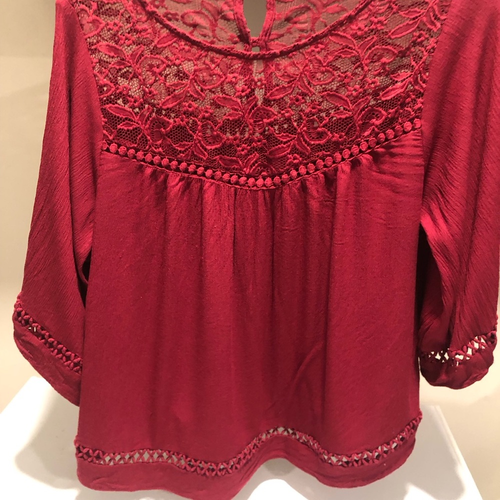 Flouncy, Bohemian Deep Red Lace Women's Top